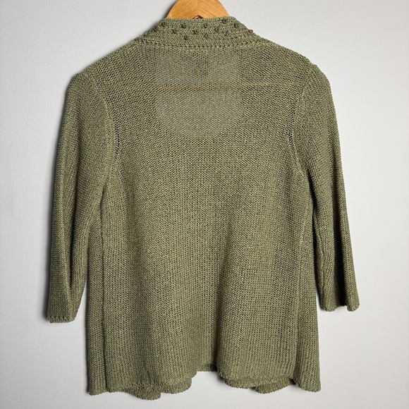Jana Heavy Mesh Knit 3/4 Sleeve Lagenlook Sweater with Attached Front Green M - Picture 6 of 15